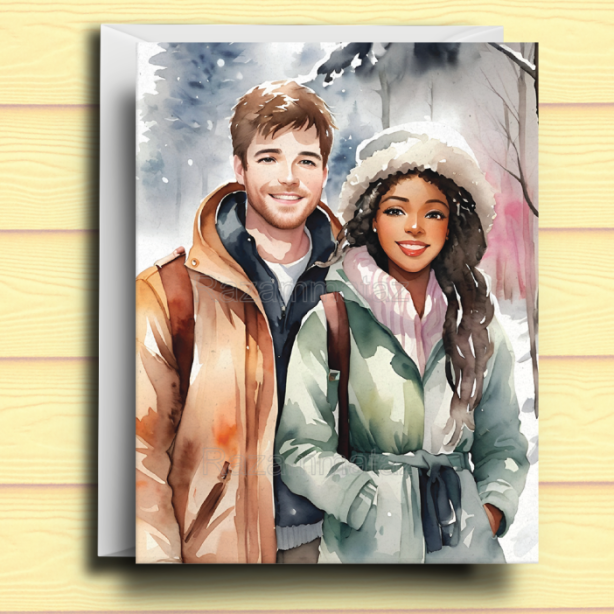 Interracial Couple A Christmas Card